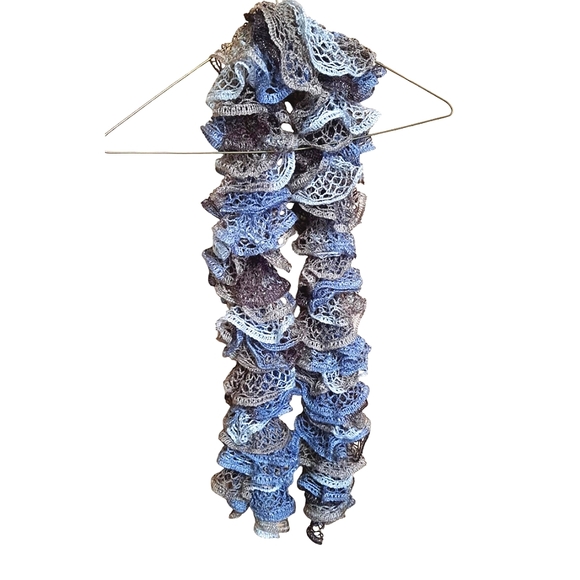 Crocheted Shades of Gray & Blue Ruffle Scarf - Picture 1 of 1
